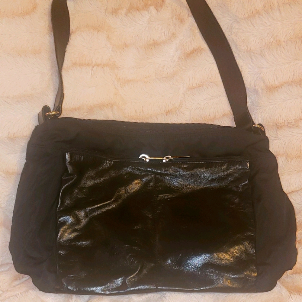 Black Faux Leather & Nylon Bag